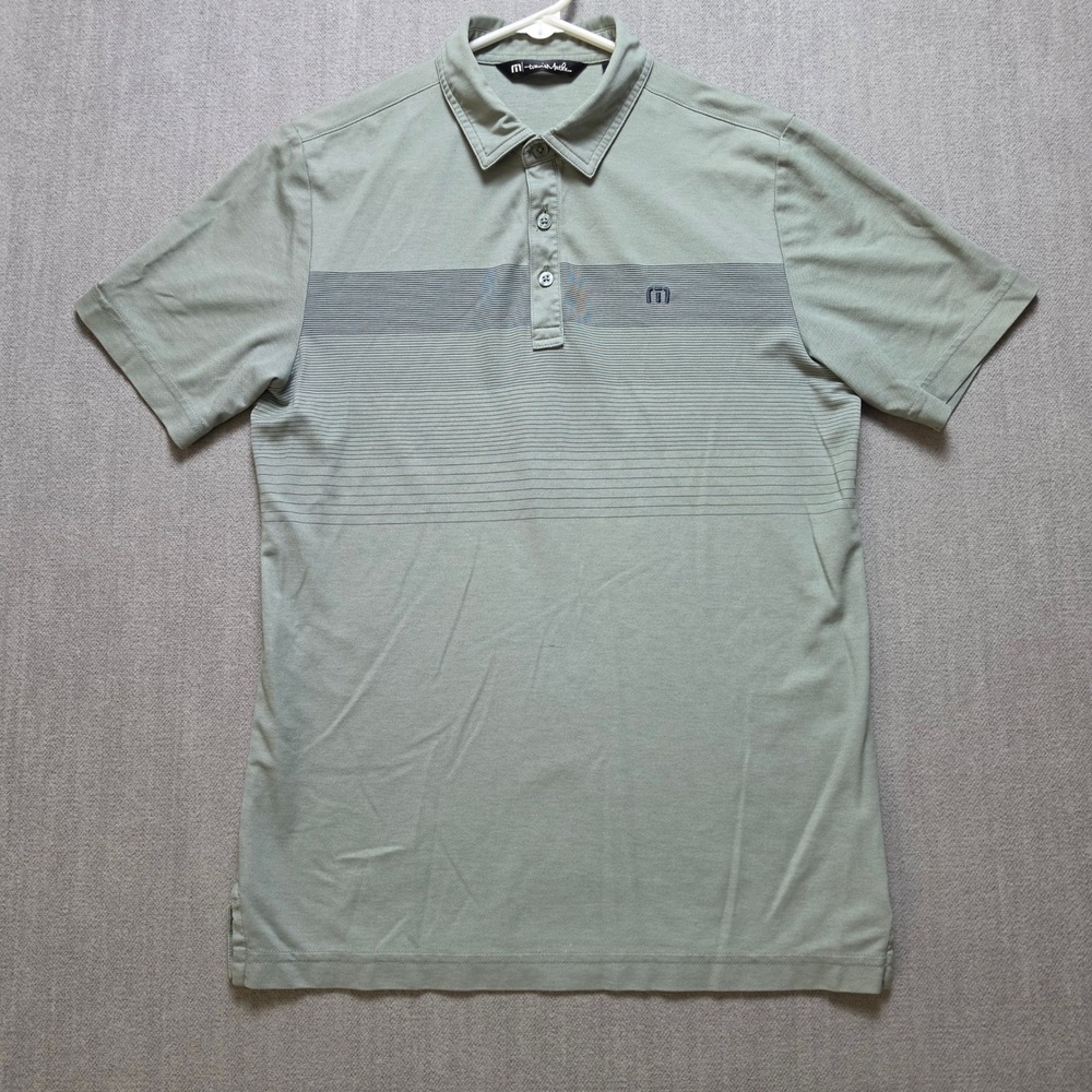 TravisMathew Polo Shirt Mens S Green Striped Pima Cotton Blend Short Sleeve
